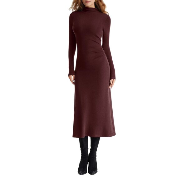 Cottage Prairie Cabin Boho Modern Chic Fall Midi Heat-Tech Burgundy Wine OGL SM - Picture 1 of 13